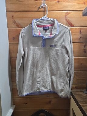 Patagonia Beige Fleece Pullover with Lilac and Pink Trim Size Large 0454